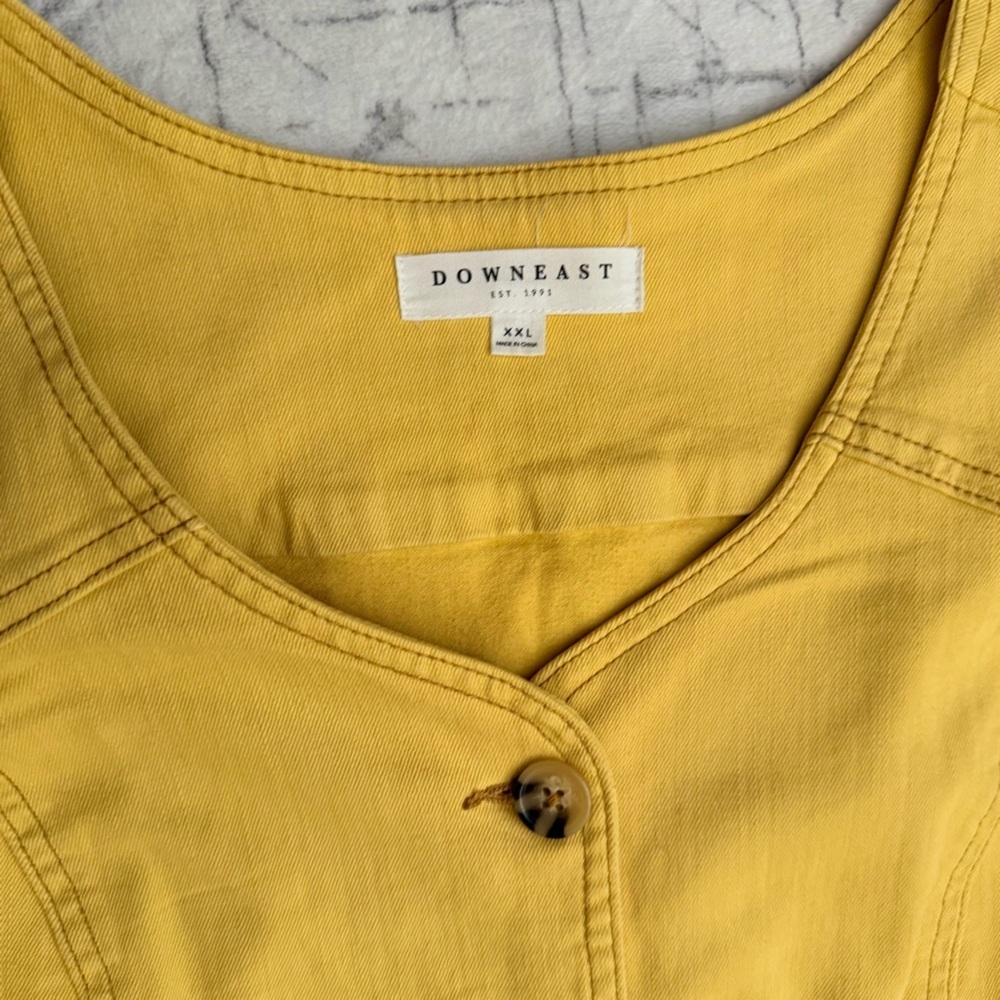DownEast Jennika Yellow Jean Dress XXL Button Front V Neck Casual Chic Pockets - Picture 4 of 8